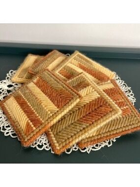 Handmade Set of 6 Needlepoint Crochet Coasters